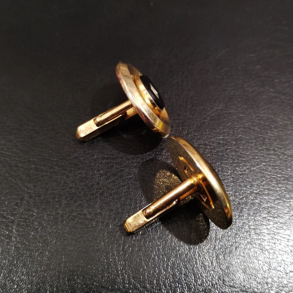 Vintage Anson Cufflinks Onyx Glass Faux Diamond Accent Oval Signed - Picture 8 of 10